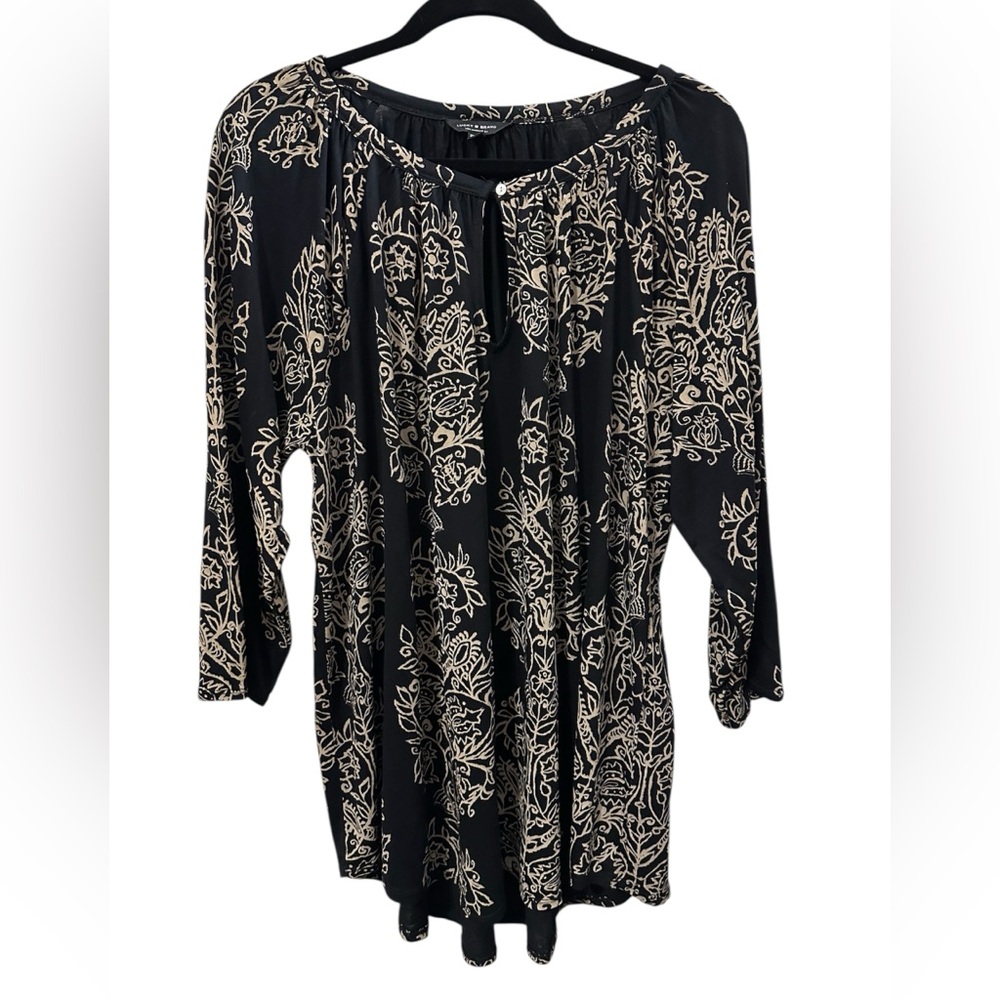 Lucky Brand Black and Cream Patterned Blouse